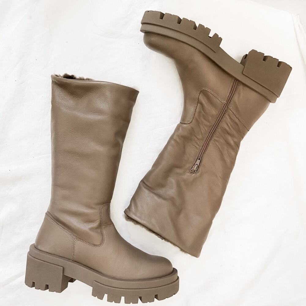 Free People Equitare Charlee Mid Lug Sole Boots in Taupe Size 39